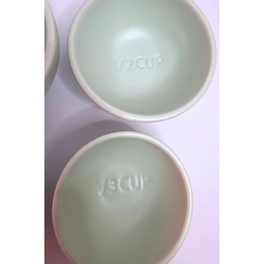 Greg Natale Ceramic Measuring Cup Set 4 Piece Speckled Sage Green Nesting Bowls - Picture 4 of 8
